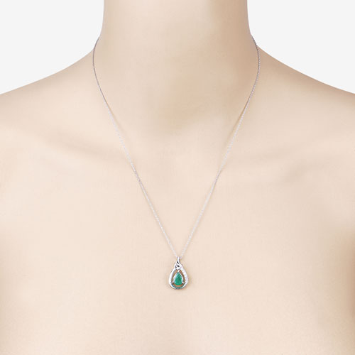 1.18 Carat Genuine Zambian Emerald and White Diamond 10K White Gold Pendant by Bids.com
