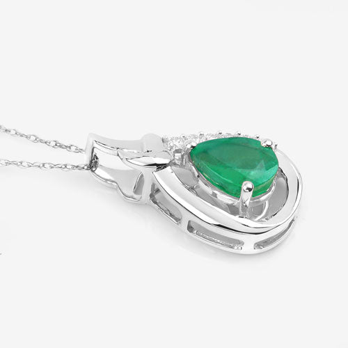 1.18 Carat Genuine Zambian Emerald and White Diamond 10K White Gold Pendant by Bids.com