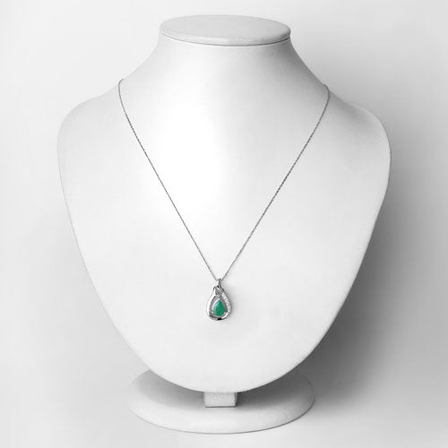1.18 Carat Genuine Zambian Emerald and White Diamond 10K White Gold Pendant by Bids.com