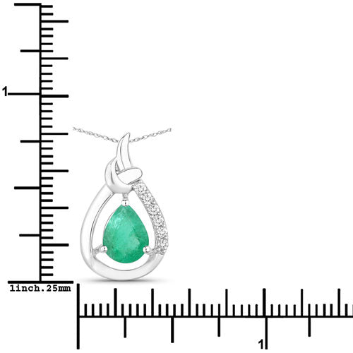 1.18 Carat Genuine Zambian Emerald and White Diamond 10K White Gold Pendant by Bids.com