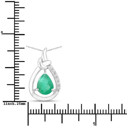 1.18 Carat Genuine Zambian Emerald and White Diamond 10K White Gold Pendant by Bids.com