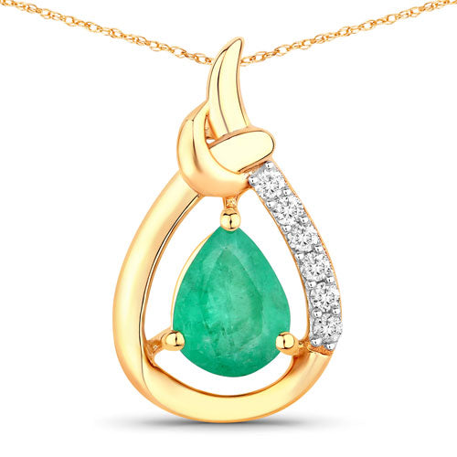 1.18 Carat Genuine Zambian Emerald and White Diamond 10K Yellow Gold Pendant by Bids.com
