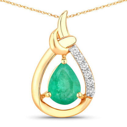 1.18 Carat Genuine Zambian Emerald and White Diamond 10K Yellow Gold Pendant by Bids.com