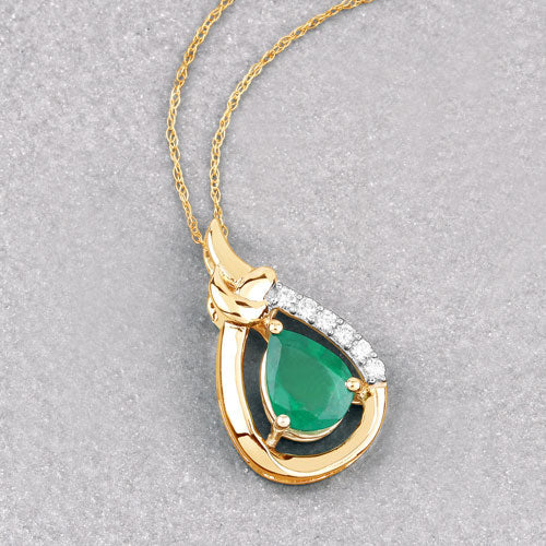 1.18 Carat Genuine Zambian Emerald and White Diamond 10K Yellow Gold Pendant by Bids.com