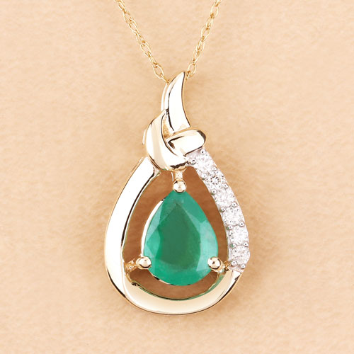 1.18 Carat Genuine Zambian Emerald and White Diamond 10K Yellow Gold Pendant by Bids.com