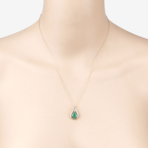 1.18 Carat Genuine Zambian Emerald and White Diamond 10K Yellow Gold Pendant by Bids.com