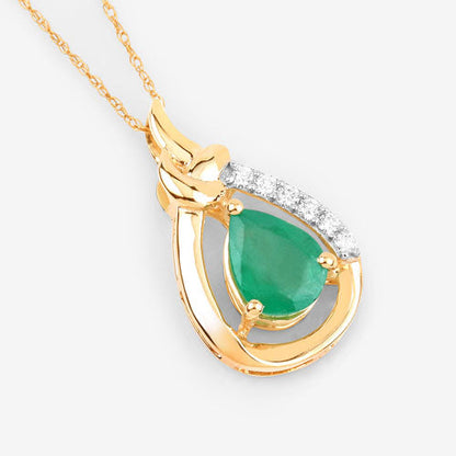 1.18 Carat Genuine Zambian Emerald and White Diamond 10K Yellow Gold Pendant by Bids.com