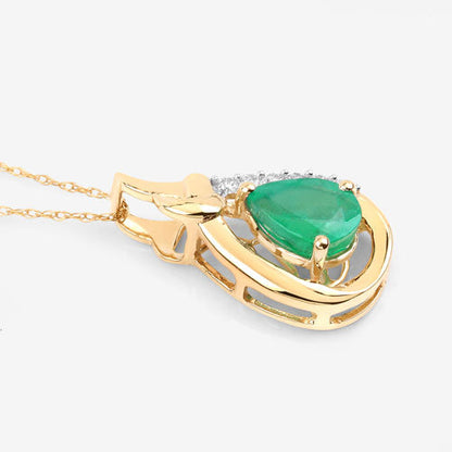 1.18 Carat Genuine Zambian Emerald and White Diamond 10K Yellow Gold Pendant by Bids.com