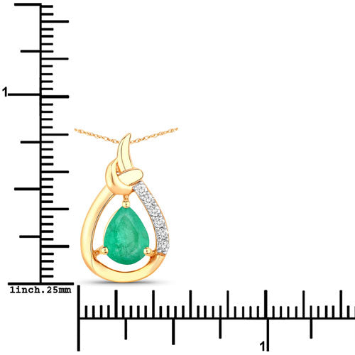 1.18 Carat Genuine Zambian Emerald and White Diamond 10K Yellow Gold Pendant by Bids.com