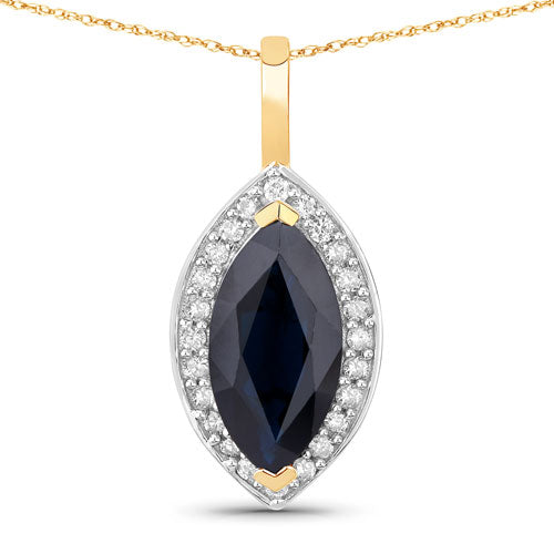 2.29 Carat Genuine Blue Sapphire and White Diamond 10K Yellow Gold Pendant by Bids.com