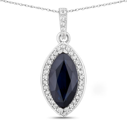 2.27 Carat Genuine Blue Sapphire and White Diamond 10K White Gold Pendant by Bids.com