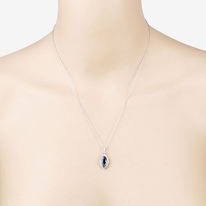 2.27 Carat Genuine Blue Sapphire and White Diamond 10K White Gold Pendant by Bids.com