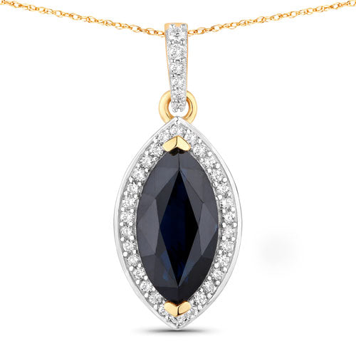 2.27 Carat Genuine Blue Sapphire and White Diamond 10K Yellow Gold Pendant by Bids.com