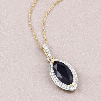 2.27 Carat Genuine Blue Sapphire and White Diamond 10K Yellow Gold Pendant by Bids.com