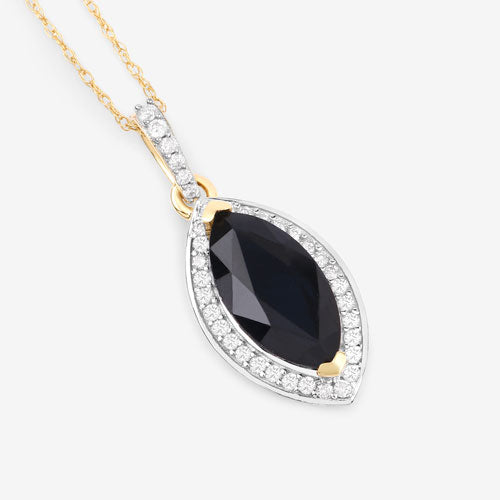 2.27 Carat Genuine Blue Sapphire and White Diamond 10K Yellow Gold Pendant by Bids.com