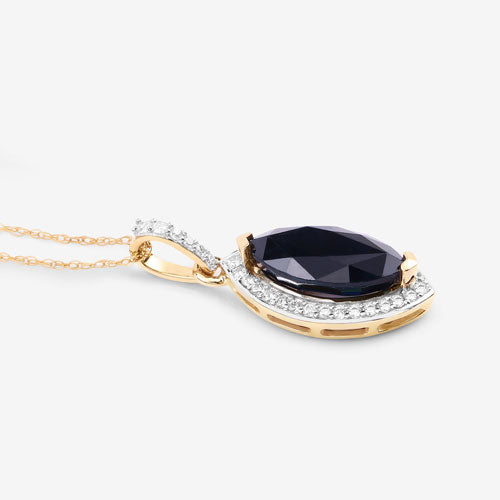 2.27 Carat Genuine Blue Sapphire and White Diamond 10K Yellow Gold Pendant by Bids.com