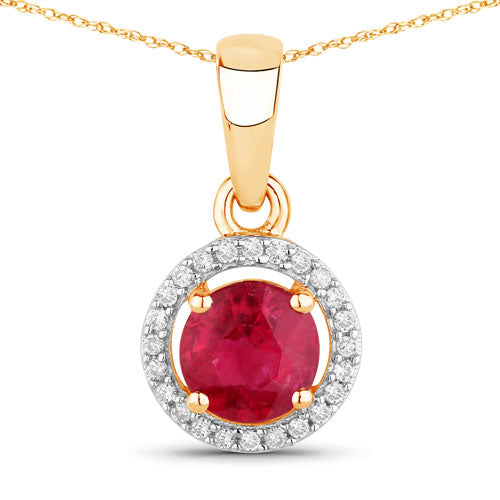 0.62 Carat Genuine Ruby and White Diamond 14K Yellow Gold Pendant by Bids.com