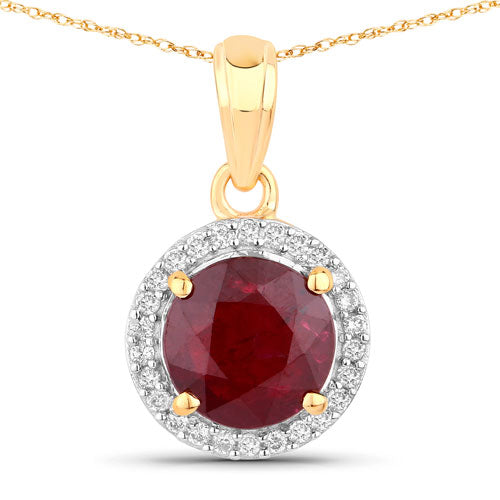 1.49 Carat Genuine Ruby and White Diamond 14K Yellow Gold Pendant by Bids.com