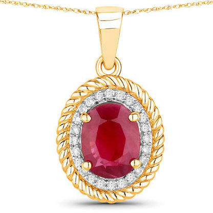 1.55 Carat Genuine Ruby and White Diamond 14K Yellow Gold Pendant by Bids.com