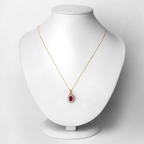 1.55 Carat Genuine Ruby and White Diamond 14K Yellow Gold Pendant by Bids.com