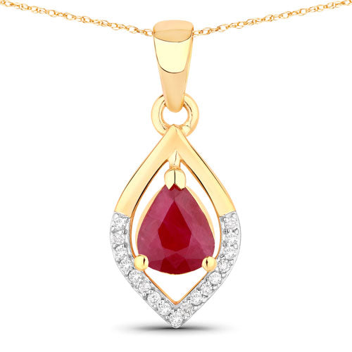 0.69 Carat Genuine Ruby and White Diamond 14K Yellow Gold Pendant  DestGlow
