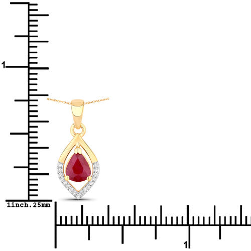 0.69 Carat Genuine Ruby and White Diamond 14K Yellow Gold Pendant  DestGlow