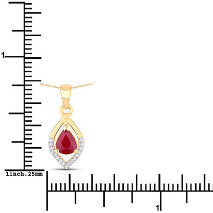 0.69 Carat Genuine Ruby and White Diamond 14K Yellow Gold Pendant  DestGlow