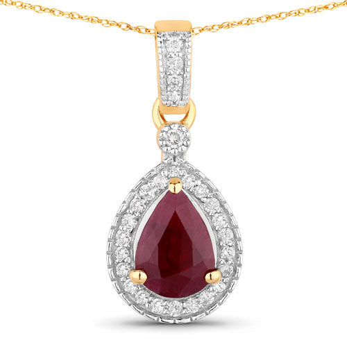 1.01 Carat Genuine Ruby and White Diamond 14K Yellow Gold Pendant by Bids.com