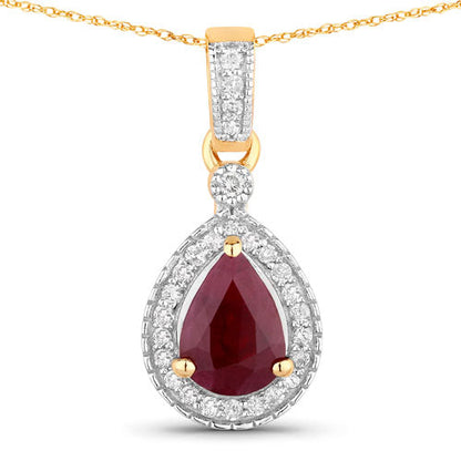1.01 Carat Genuine Ruby and White Diamond 14K Yellow Gold Pendant by Bids.com