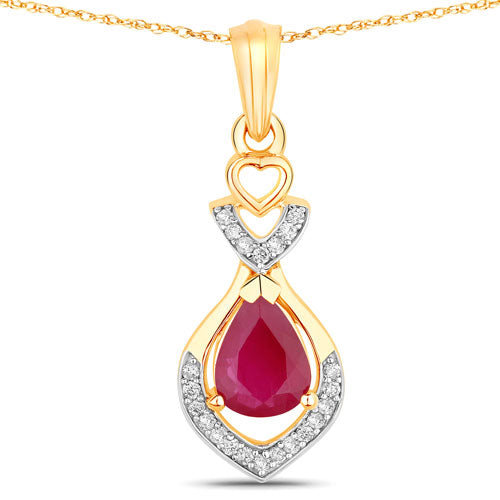 0.86 Carat Genuine Ruby and White Diamond 14K Yellow Gold Pendant by Bids.com