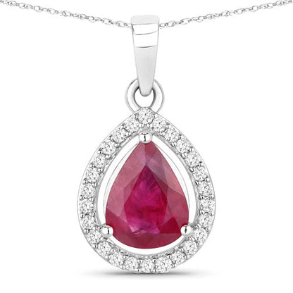 1.61 Carat Genuine Ruby and White Diamond 14K White Gold Pendant by Bids.com