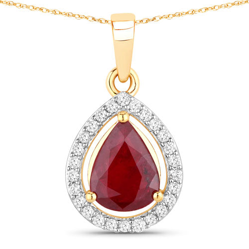 1.61 Carat Genuine Ruby and White Diamond 14K Yellow Gold Pendant by Bids.com