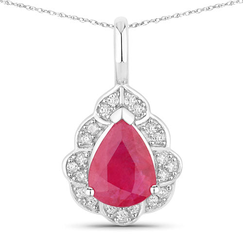 1.29 Carat Genuine Ruby and White Diamond 14K White Gold Pendant by Bids.com