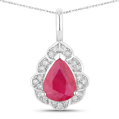 1.29 Carat Genuine Ruby and White Diamond 14K White Gold Pendant by Bids.com