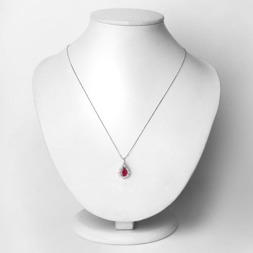 1.29 Carat Genuine Ruby and White Diamond 14K White Gold Pendant by Bids.com