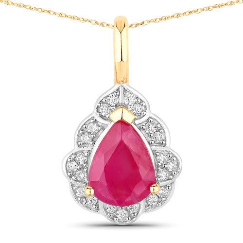 1.29 Carat Genuine Ruby and White Diamond 14K Yellow Gold Pendant by Bids.com
