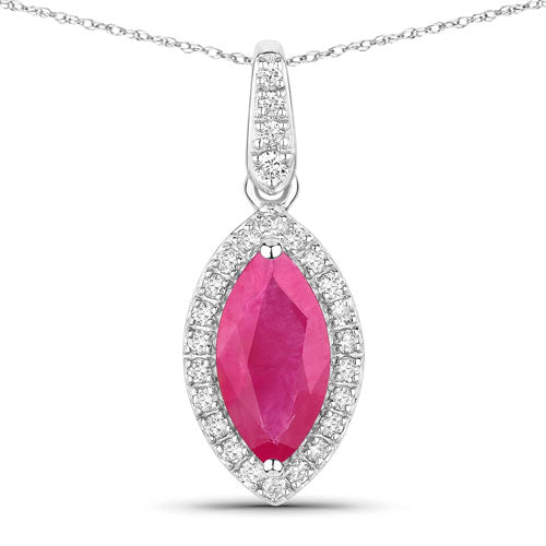 1.60 Carat Genuine Ruby and White Diamond 14K White Gold Pendant by Bids.com