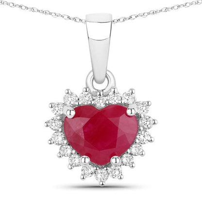 1.48 Carat Genuine Ruby and White Diamond 14K White Gold Pendant by Bids.com
