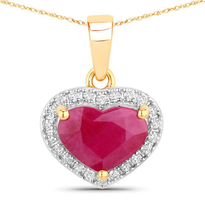 2.08 Carat Genuine Ruby and White Diamond 14K Yellow Gold Pendant by Bids.com