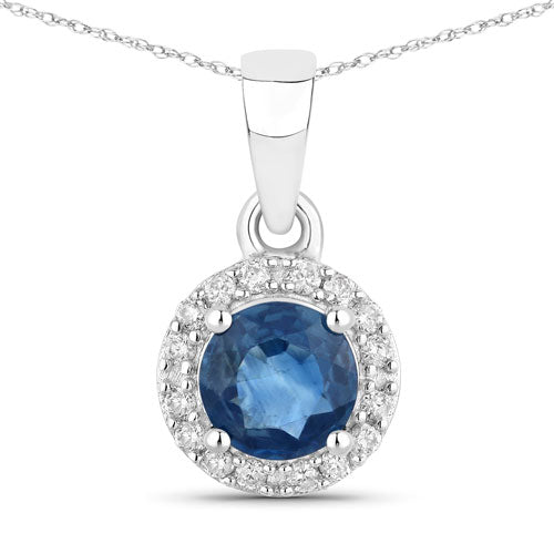 0.72 Carat Genuine Blue Sapphire and White Diamond 14K White Gold Pendant by Bids.com
