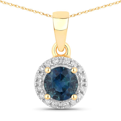 0.72 Carat Genuine Blue Sapphire and White Diamond 14K Yellow Gold Pendant  DestGlow