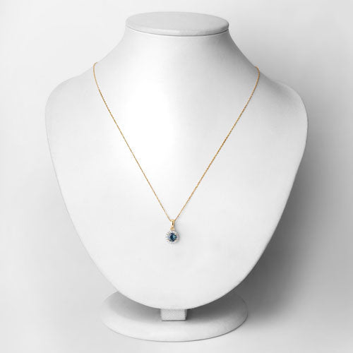 0.72 Carat Genuine Blue Sapphire and White Diamond 14K Yellow Gold Pendant  DestGlow