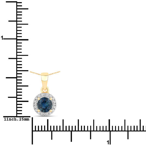0.72 Carat Genuine Blue Sapphire and White Diamond 14K Yellow Gold Pendant  DestGlow