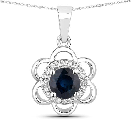 0.94 Carat Genuine Blue Sapphire and White Diamond 14K White Gold Pendant by Bids.com
