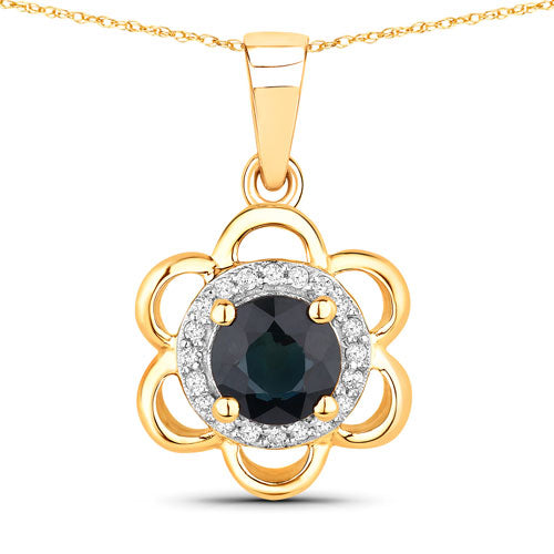 0.94 Carat Genuine Blue Sapphire and White Diamond 14K Yellow Gold Pendant by Bids.com