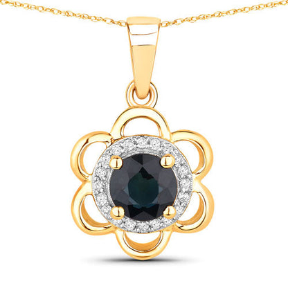 0.94 Carat Genuine Blue Sapphire and White Diamond 14K Yellow Gold Pendant by Bids.com