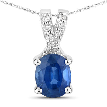 0.71 Carat Genuine Blue Sapphire and White Diamond 14K White Gold Pendant by Bids.com