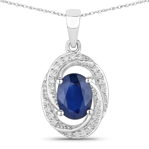 1.71 Carat Genuine Blue Sapphire and White Diamond 14K White Gold Pendant by Bids.com