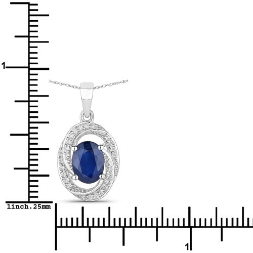 1.71 Carat Genuine Blue Sapphire and White Diamond 14K White Gold Pendant by Bids.com