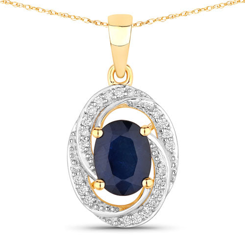 1.71 Carat Genuine Blue Sapphire and White Diamond 14K Yellow Gold Pendant by Bids.com